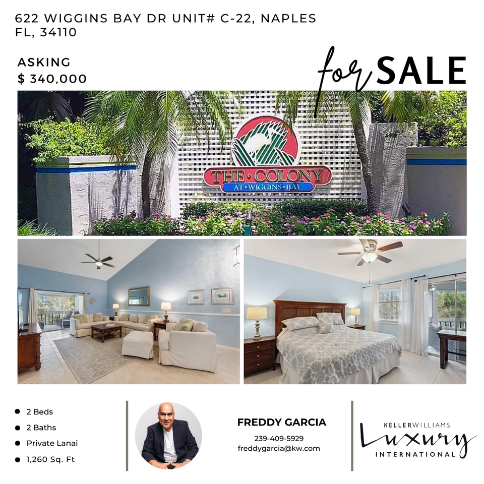 ? Furnished 2-Bed, 2-Bath Condo in the highly sought-after Colony at Wiggins Bay! ??? Private wooded views from the lanai & master bedroom.? Updated kitchen with stainless-steel appliances.❄️ Newer A/C & water heater for added comfort.?‍♂️ Community Perks: Pool, grilling area, & beautiful landscaping!? Minutes from shopping, dining, & Naples’ stunning beaches! ?